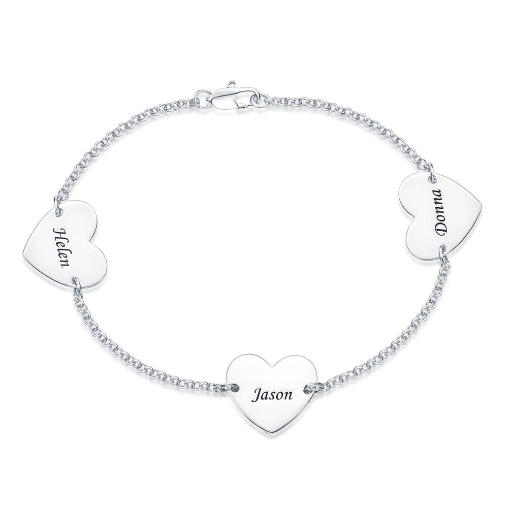 Pulsera para grabar con 1-4 dijes en forma de corazón
