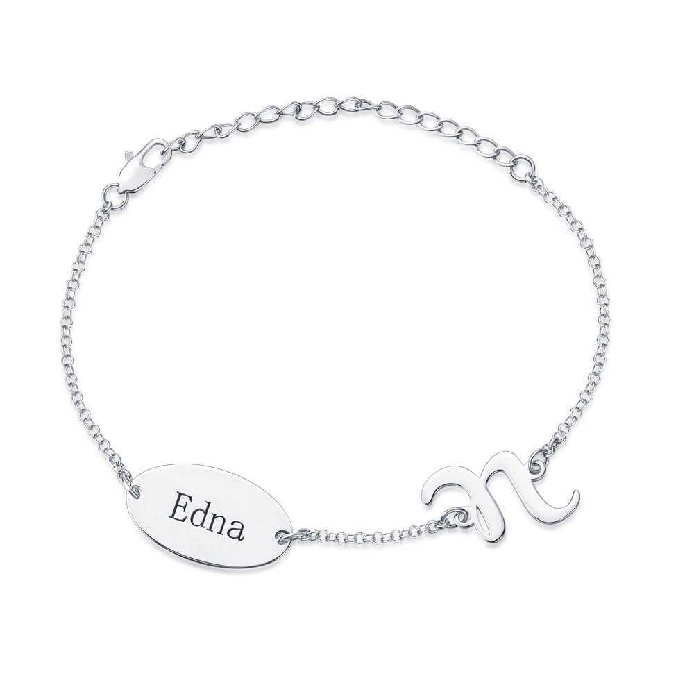 Pulsera con nombre inicial chapado en oro de 14 k