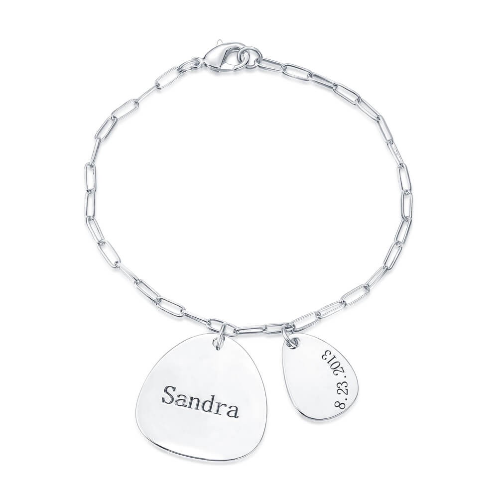 Pulsera de eslabones de cadena personalizada con 1-5 dijes grabados