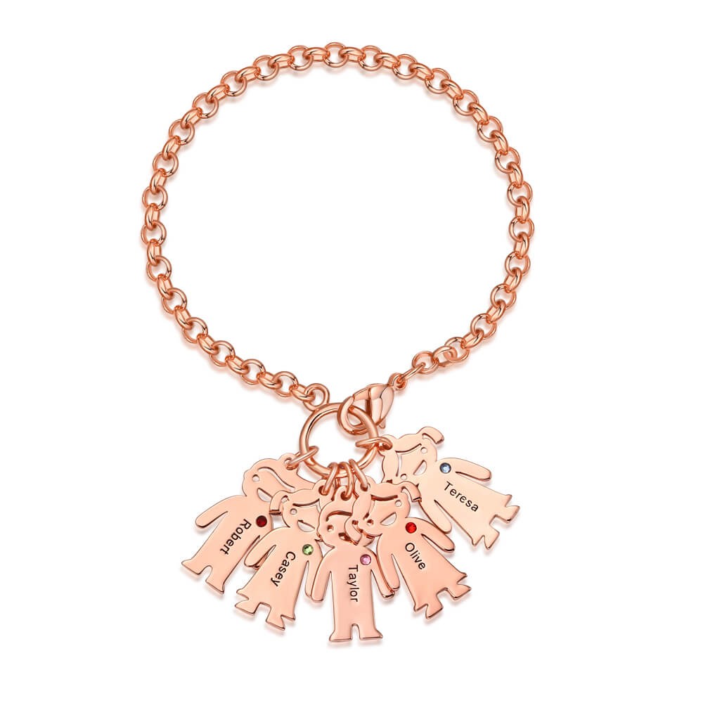 Pulsera Grabable Personalizada Chapada en Oro Rosa de 18 Quilates con Colgantes de 1-6 Niños