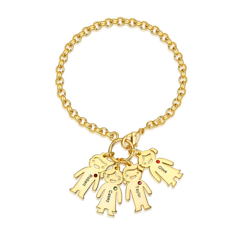 Pulsera Grabable Personalizada Chapada en Oro de 18 Quilates con Colgantes de 1-6 Niños