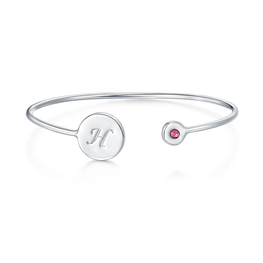 Pulsera de plata de ley con sello de piedra de nacimiento grabable