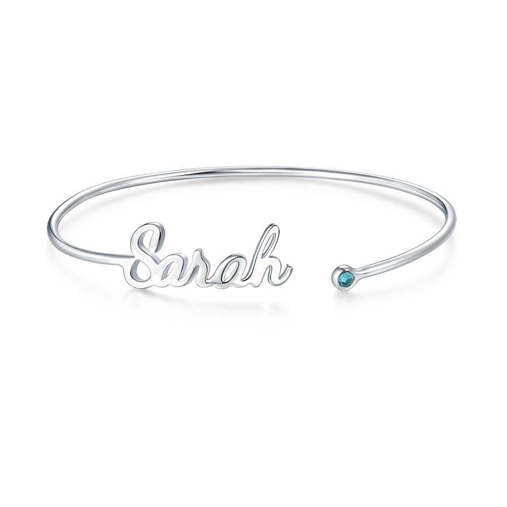Brazalete con Nombre Personalizado con Piedra de Nacimiento