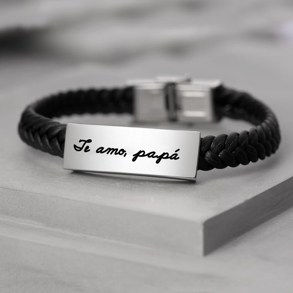 Brazalete de pulsera de cuero trenzado personalizado con grabado
