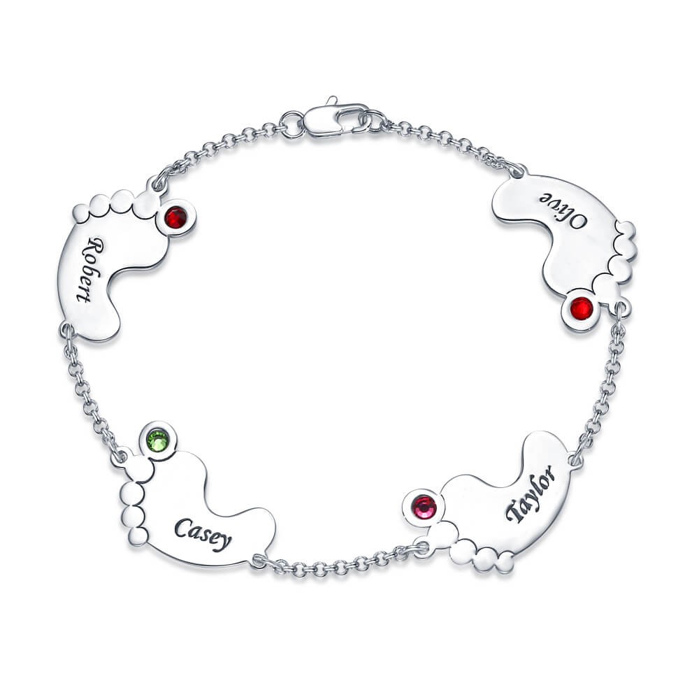 Pulsera personalizada con piedra natal para pies de bebé con 1-4 dijes