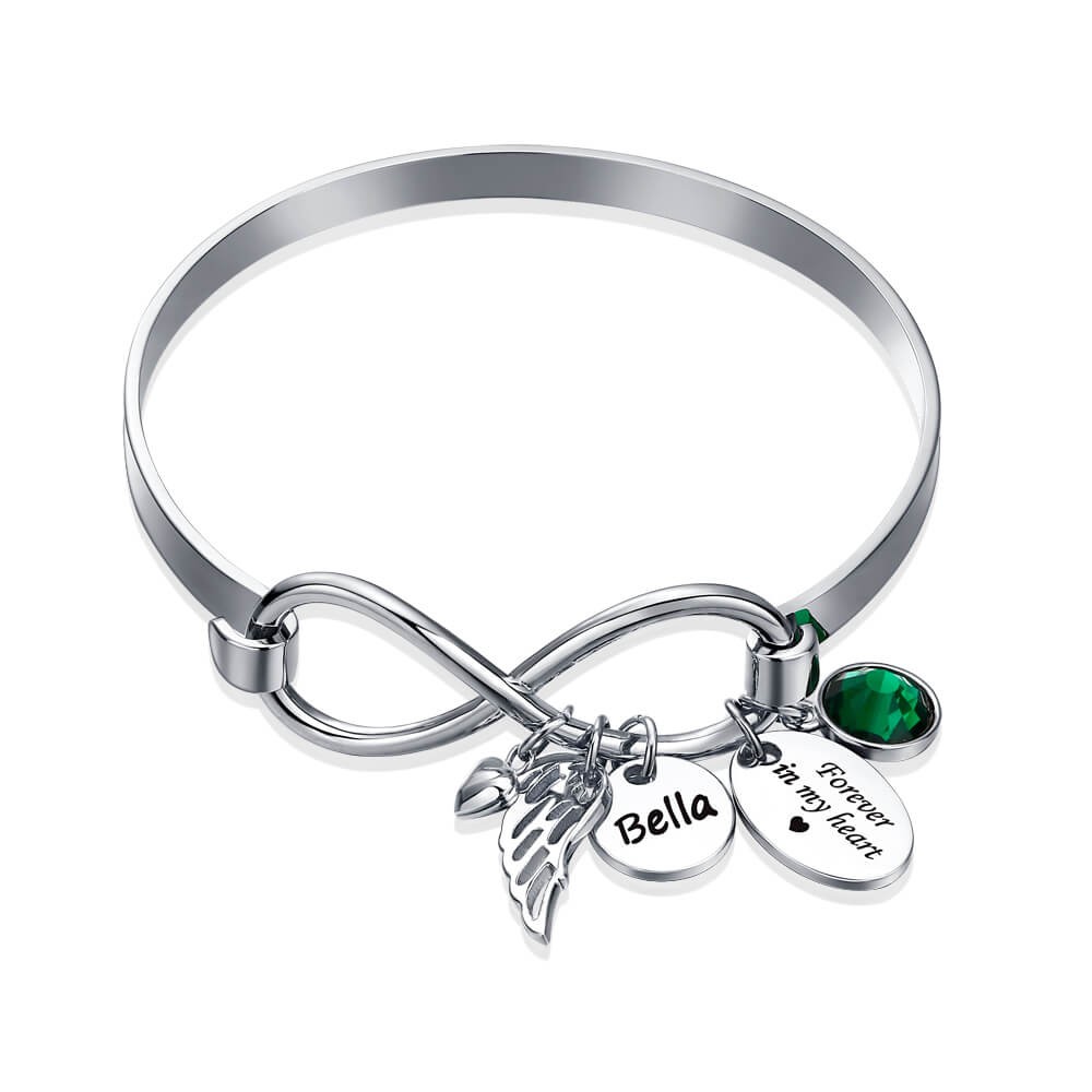 Pulsera personalizada con nombre infinito Forever In My Heart Angel Wing