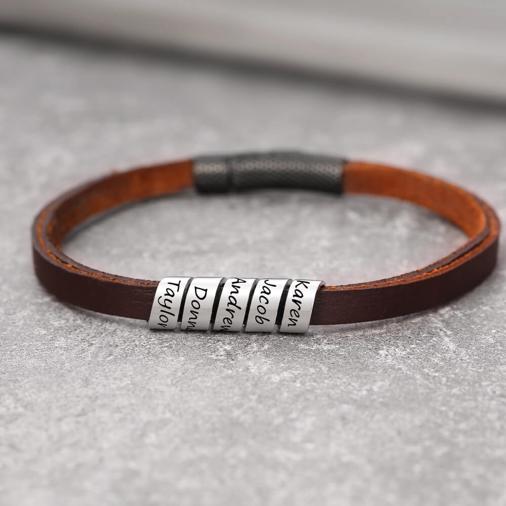 Pulsera de cuero trenzada de cuentas personalizada con 1-10 cuentas