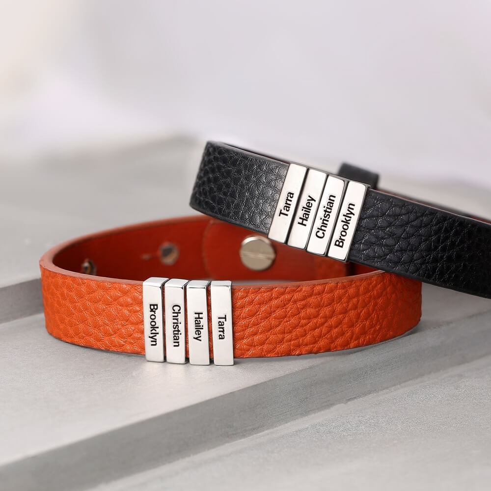 Pulsera de cuentas de cuero personalizada con 1-10 nombres de familia grabados para regalos del día del padre
