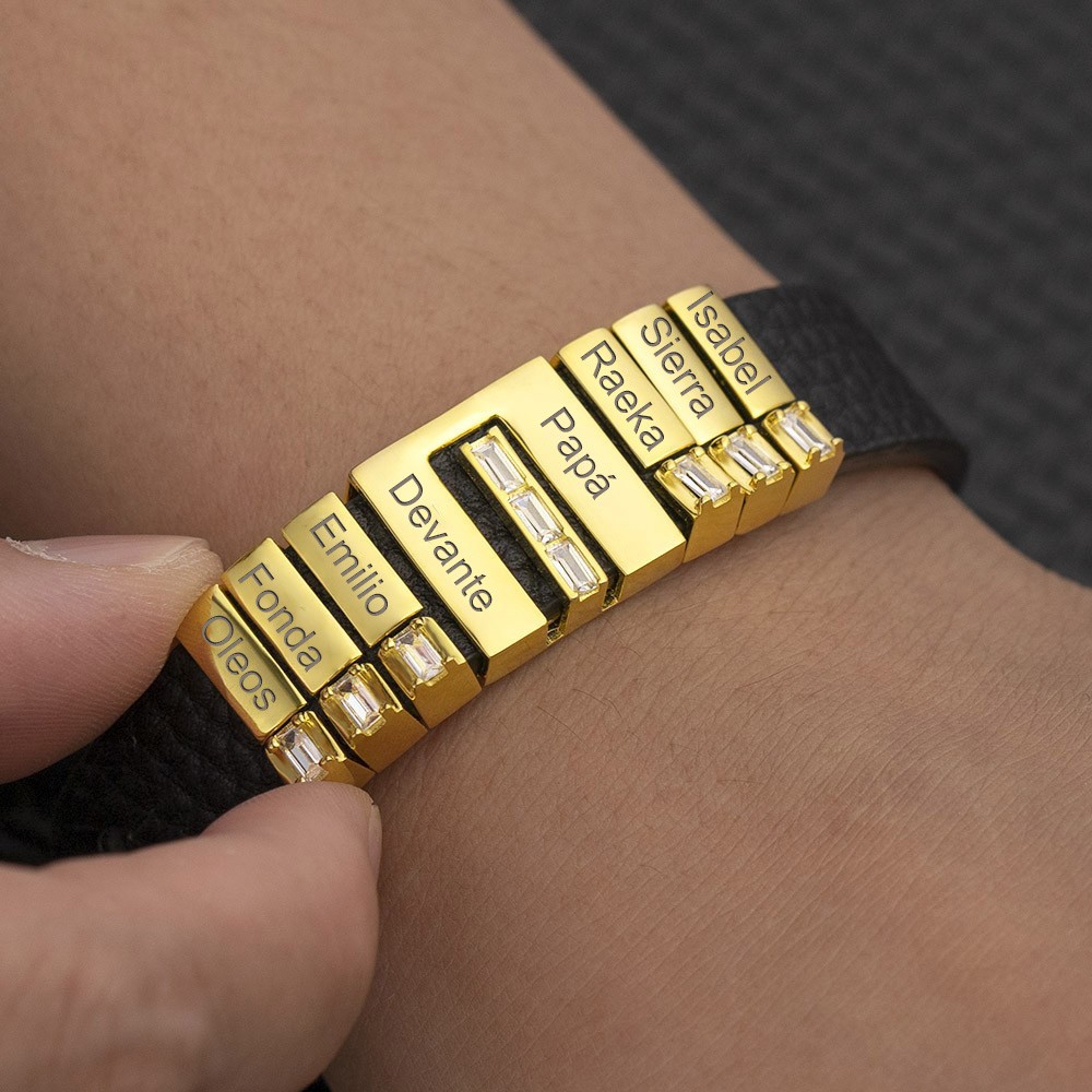 Regalo del día del padre Pulsera de cuero genuino trenzado familiar con 1-12 cuentas Pequeñas cuentas personalizadas