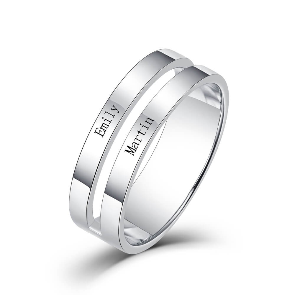 Anillo de promesa con nombre grabado personalizado de plata esterlina S925 para parejas 2 nombres
