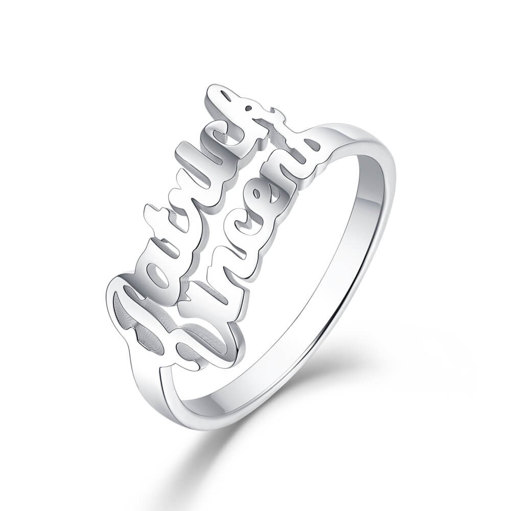 Anillo de plata de ley S925 personalizado con 2 nombres