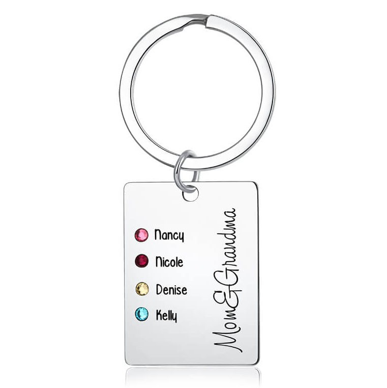 Grabado personalizado de 1 a 4 nombres con llavero de piedra natal, regalo para mamá y abuela