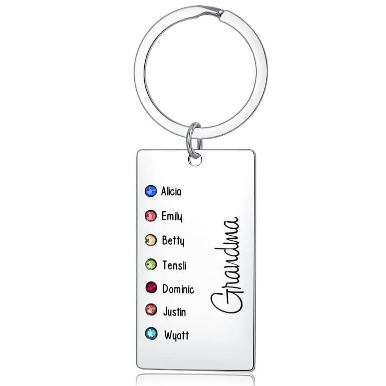 Grabado personalizado de 5 a 8 nombres con llavero de piedra natal, regalo para mamá y abuela