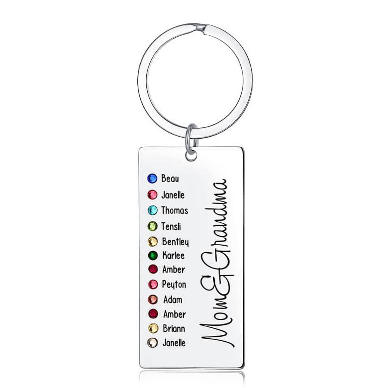 Grabado personalizado de 9 a 13 nombres con llavero de piedra natal, regalo para mamá y abuela