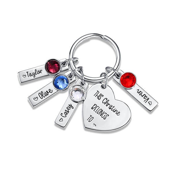 Nombres de grabado personalizados de 1 a 10 con llavero de piedra natal, regalo para mamá y abuela