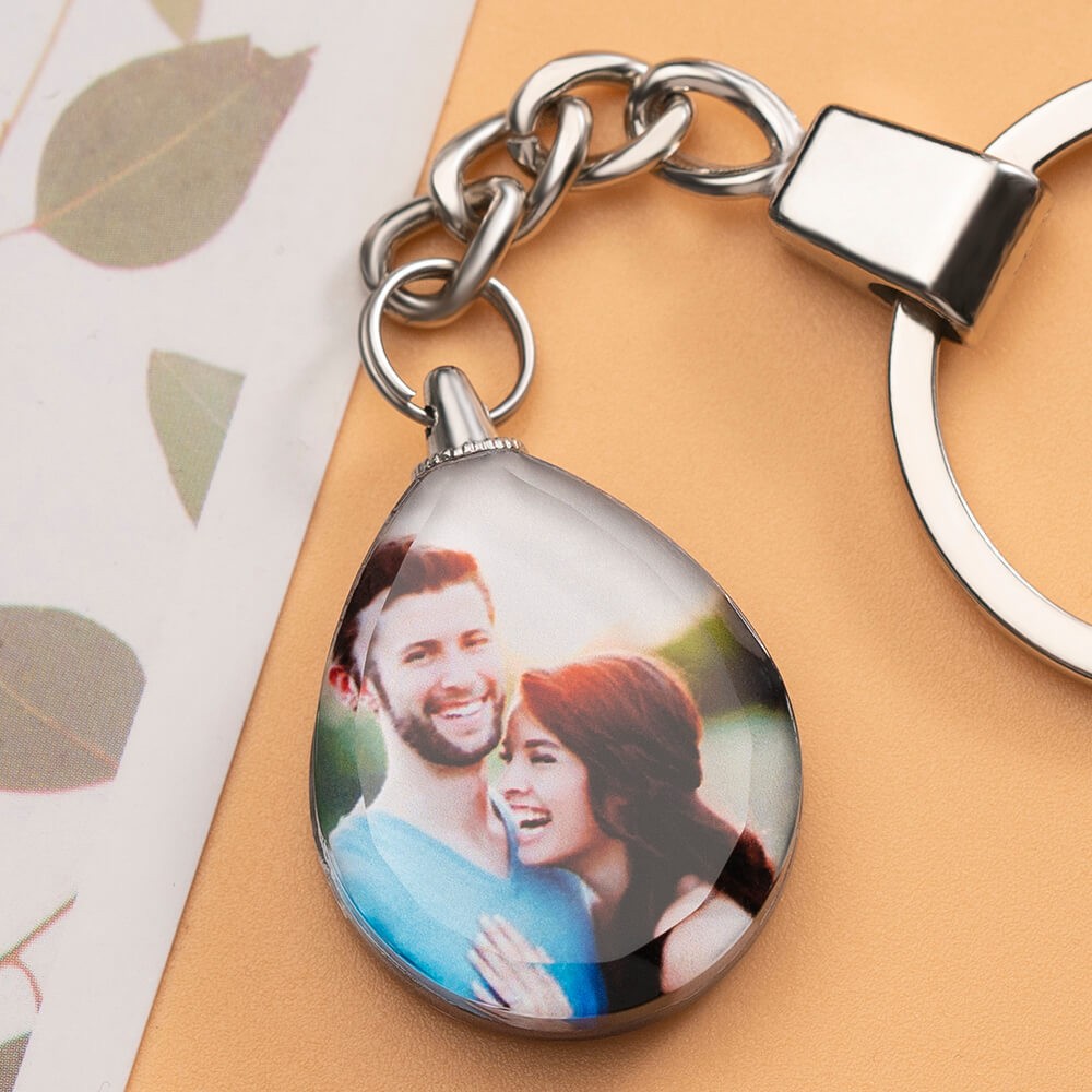 Personalice el regalo en forma de corazón del llavero de cristal de la foto para cualquier ocasión