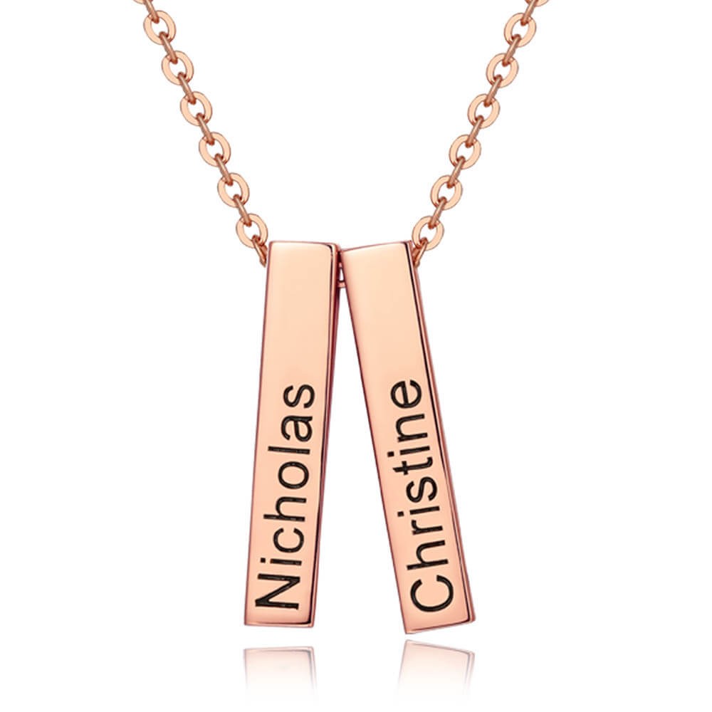 Chapado en oro rosa de 18 quilates personalizado 1-3 barras grabadas collar de barra vertical 3d grabable