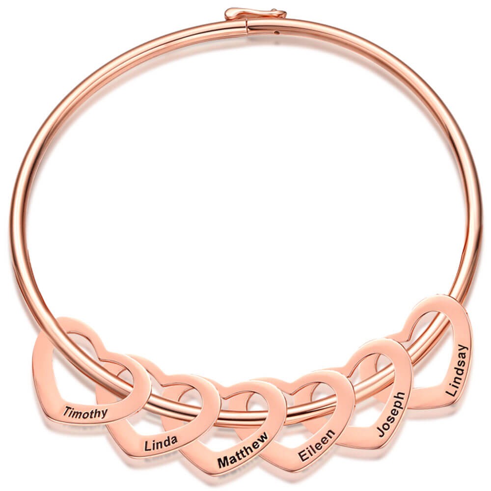 Pulsera de brazalete personalizada chapada en oro rosa de 18 quilates con 1-10 dijes Pulsera personalizada para ella - Pulsera de dijes personalizada