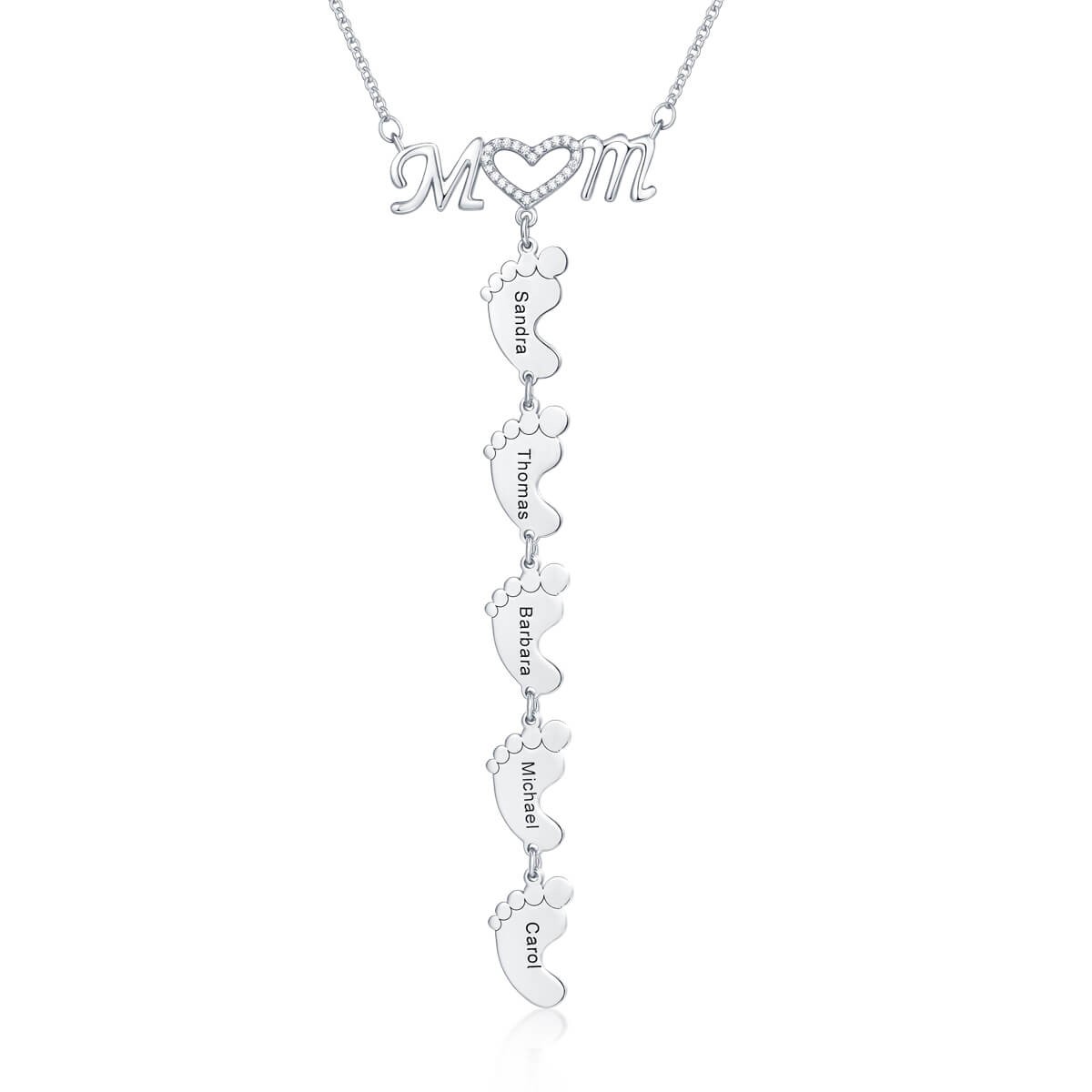 Collar de mamá con incrustaciones personalizadas con colgante de pies de bebé 1-10 colgantes en plata