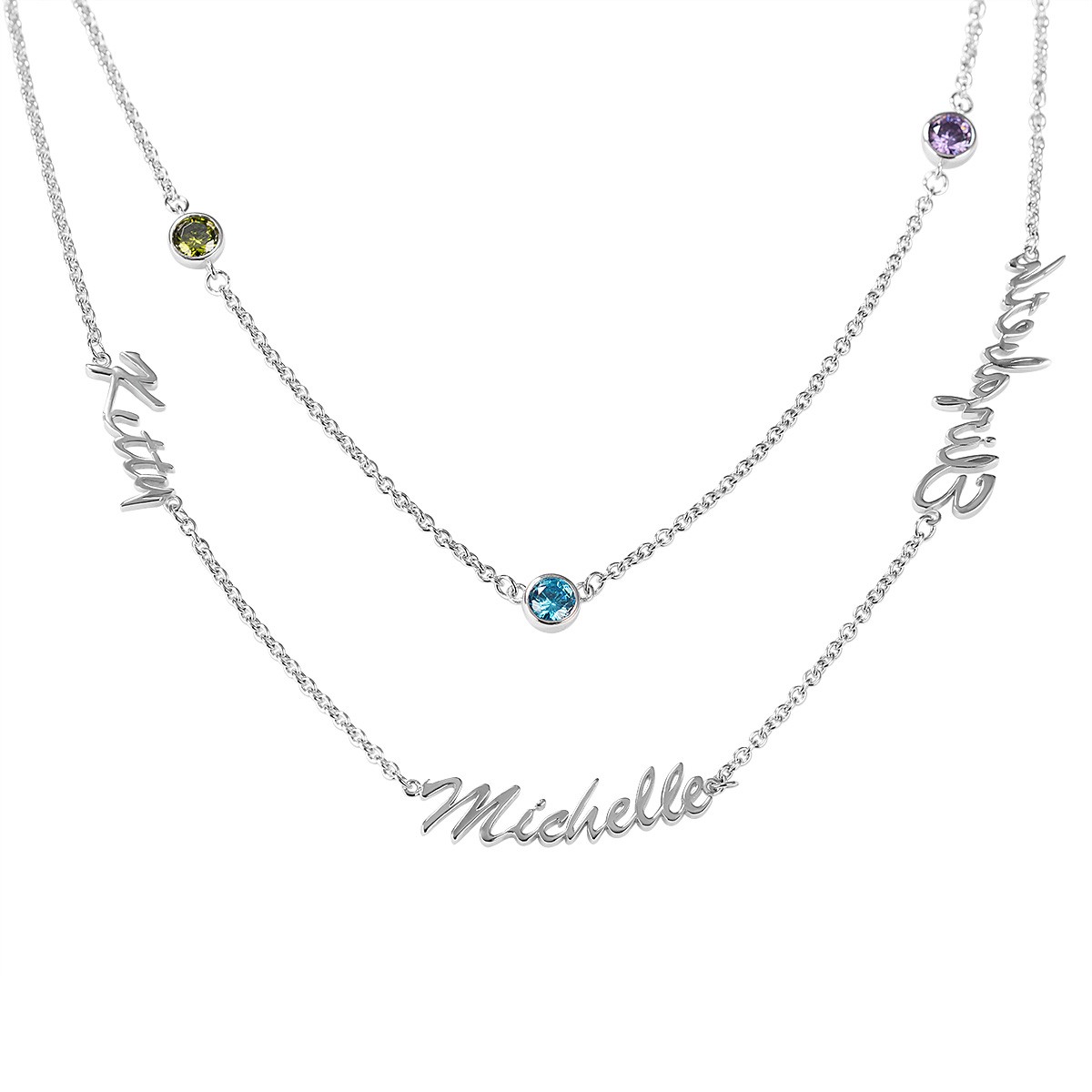 Collar personalizado con nombre en capas con piedras de nacimiento de 1 a 6 nombres y piedras de nacimiento