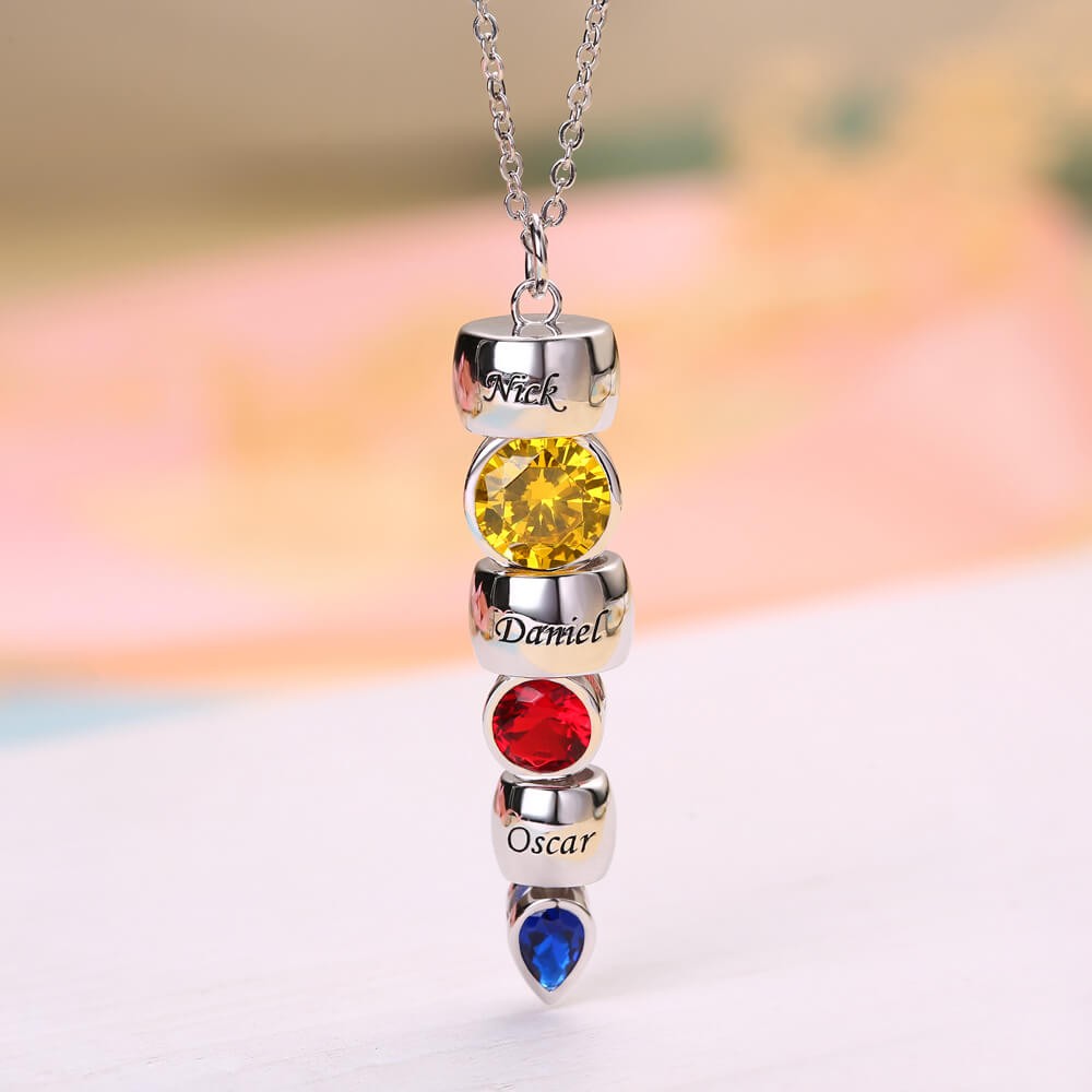 Collar grabado con piedra natal de Dorp personalizado con 1 a 6 piedras natales y grabados