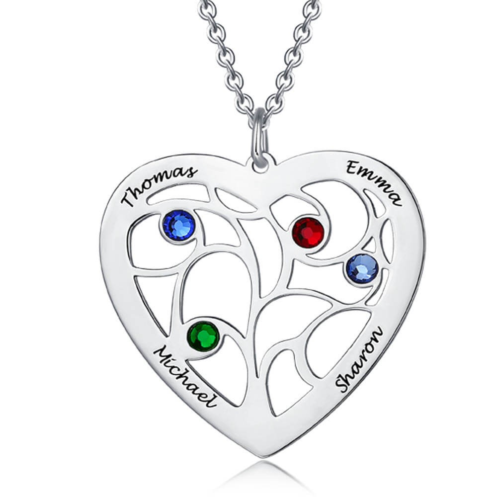Collar de árbol genealógico de corazón personalizado con piedra de nacimiento de 1 a 7, collar personalizado para mamá, para ella