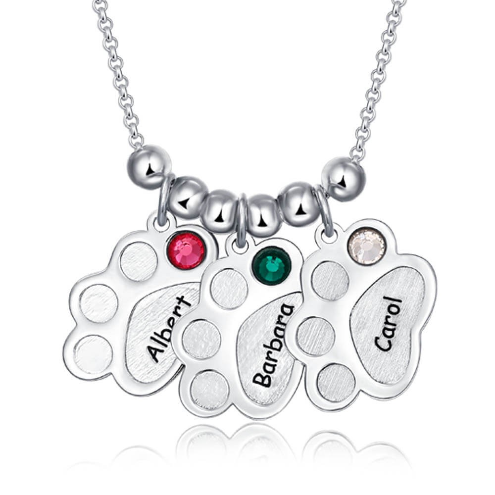Collar personalizado con nombre de piedra natal con estampado de patas múltiples con 1-5 dijes
