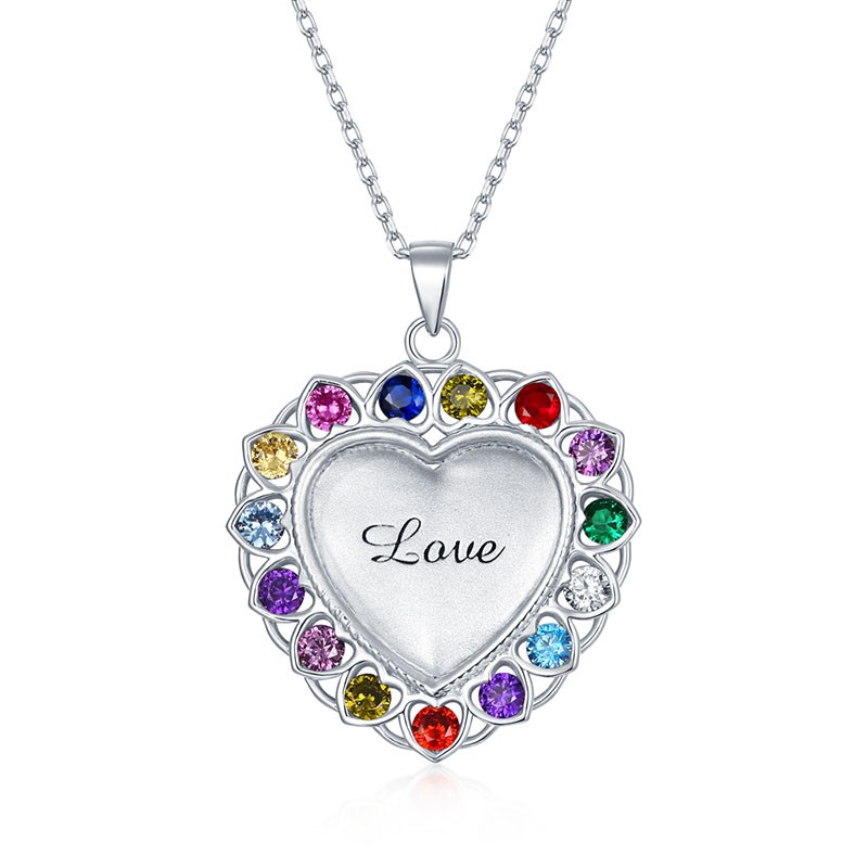 Collar personalizado en forma de corazón con 1 a 15 piedras natales para mamá, abuela