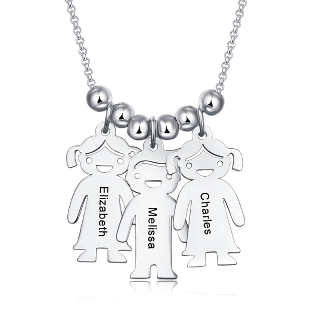 Collar personalizado de plata con dijes para niños de 1 a 15 años Collar grabado para madre