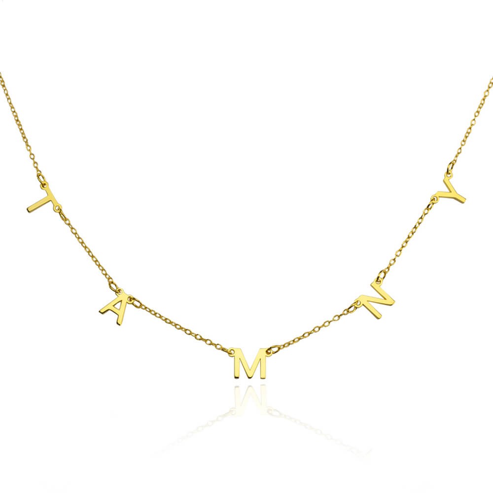 Collar con nombre personalizado de 1-10 iniciales chapado en oro de 18 quilates para ella
