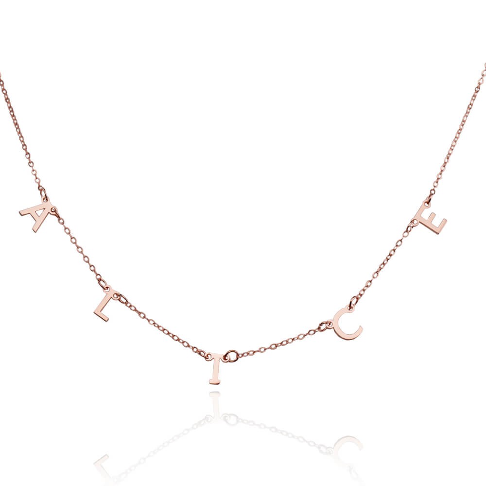 Collar con nombre personalizado de 1-10 iniciales chapado en oro rosa de 18 quilates para ella