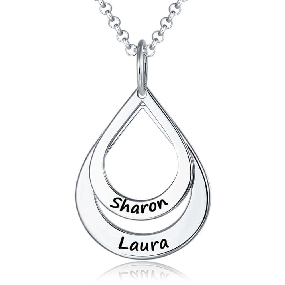 Collar familiar en forma de gota grabado personalizado de plata 1-6 Collar con nombre grabado