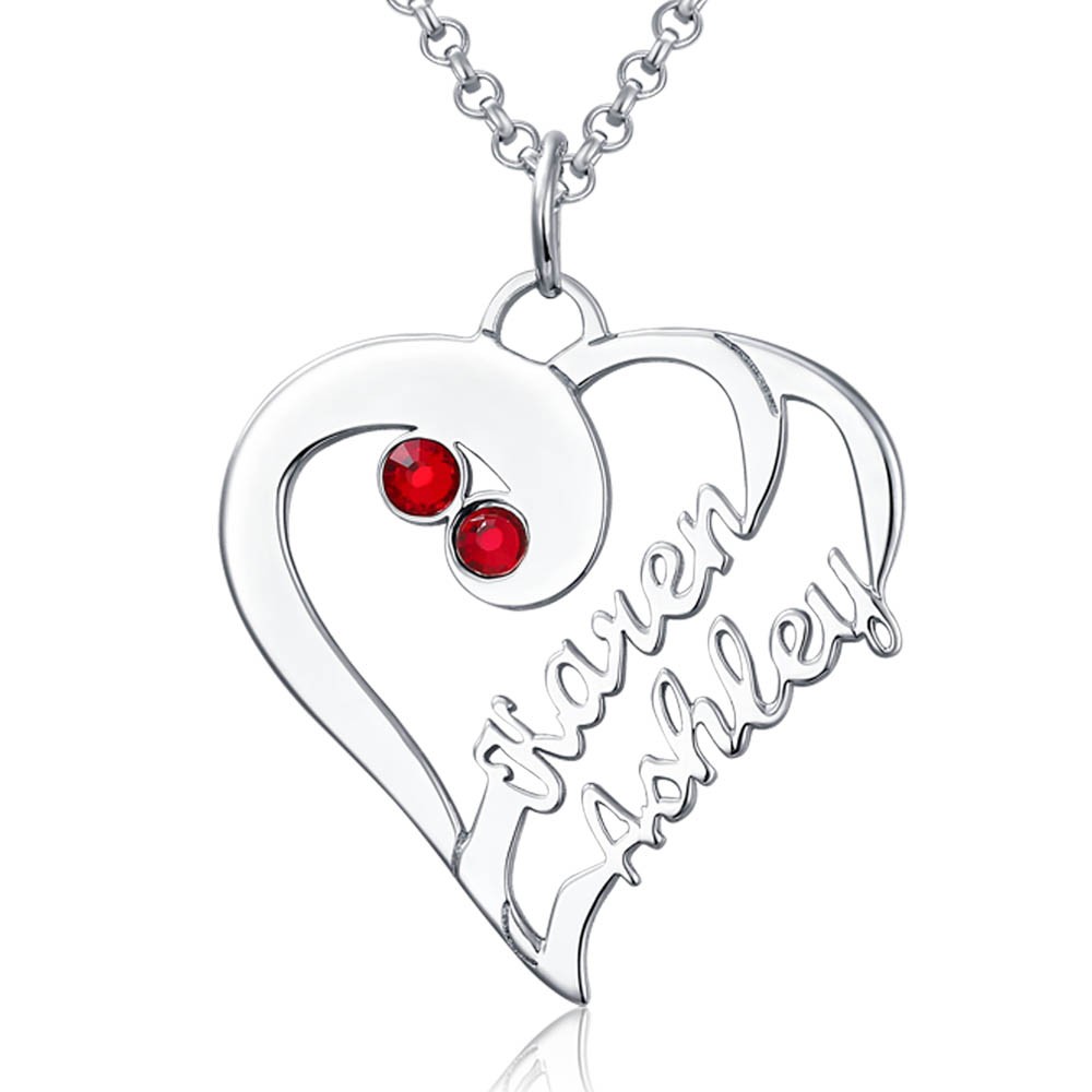 Collar de dos corazones con nombre para siempre y plata de ley con piedra de nacimiento