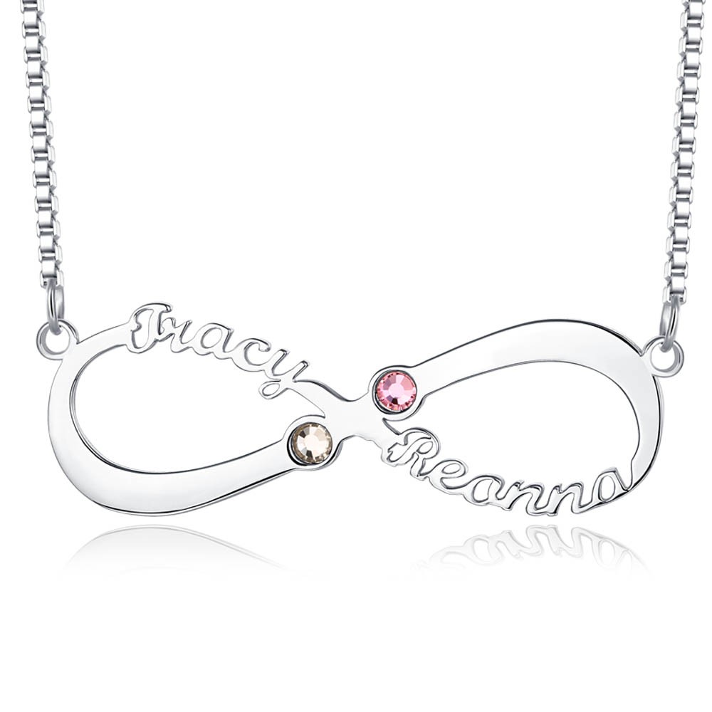 Collar personalizado con nombre de infinito con piedras de nacimiento