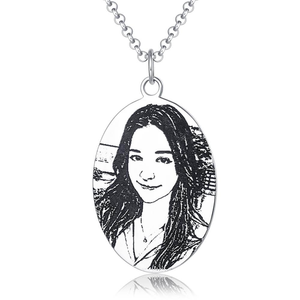 Personalice Collar con foto de talla de sombra ovalada grabada