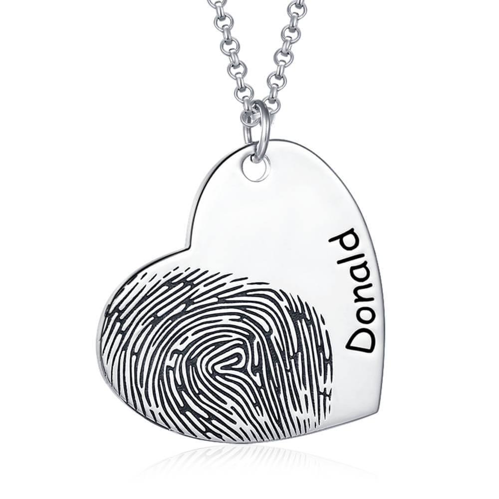 Collar de corazón con huella digital personalizado