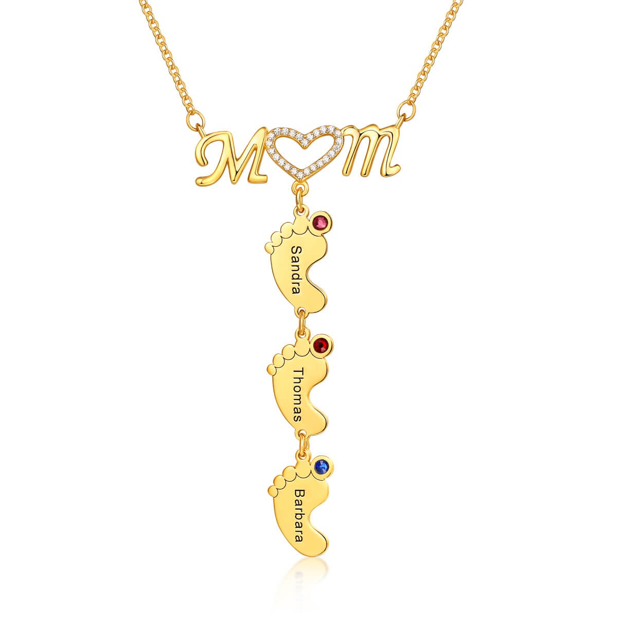 Collar personalizado con nombre de colgantes en forma de pies de bebé de 1 a 8 con piedras de nacimiento, regalo para mamá
