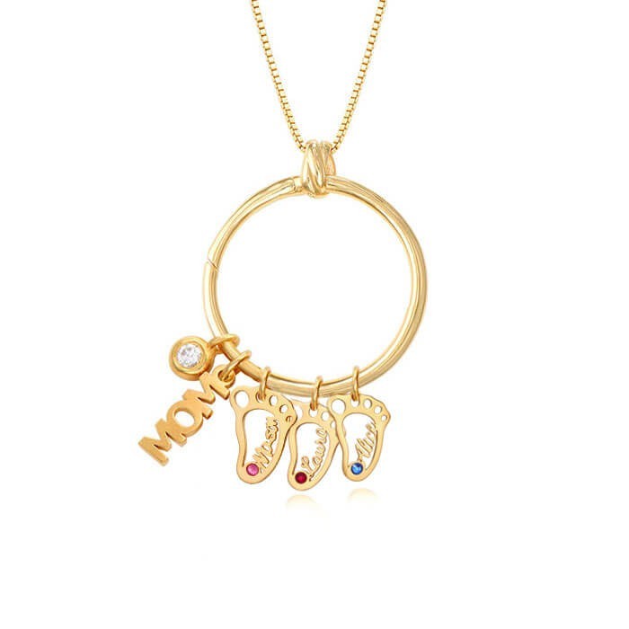 Círculo de encanto de mamá personalizado con colgantes con forma de pies de bebé de 1 a 8 Regalo perfecto para el día de la madre