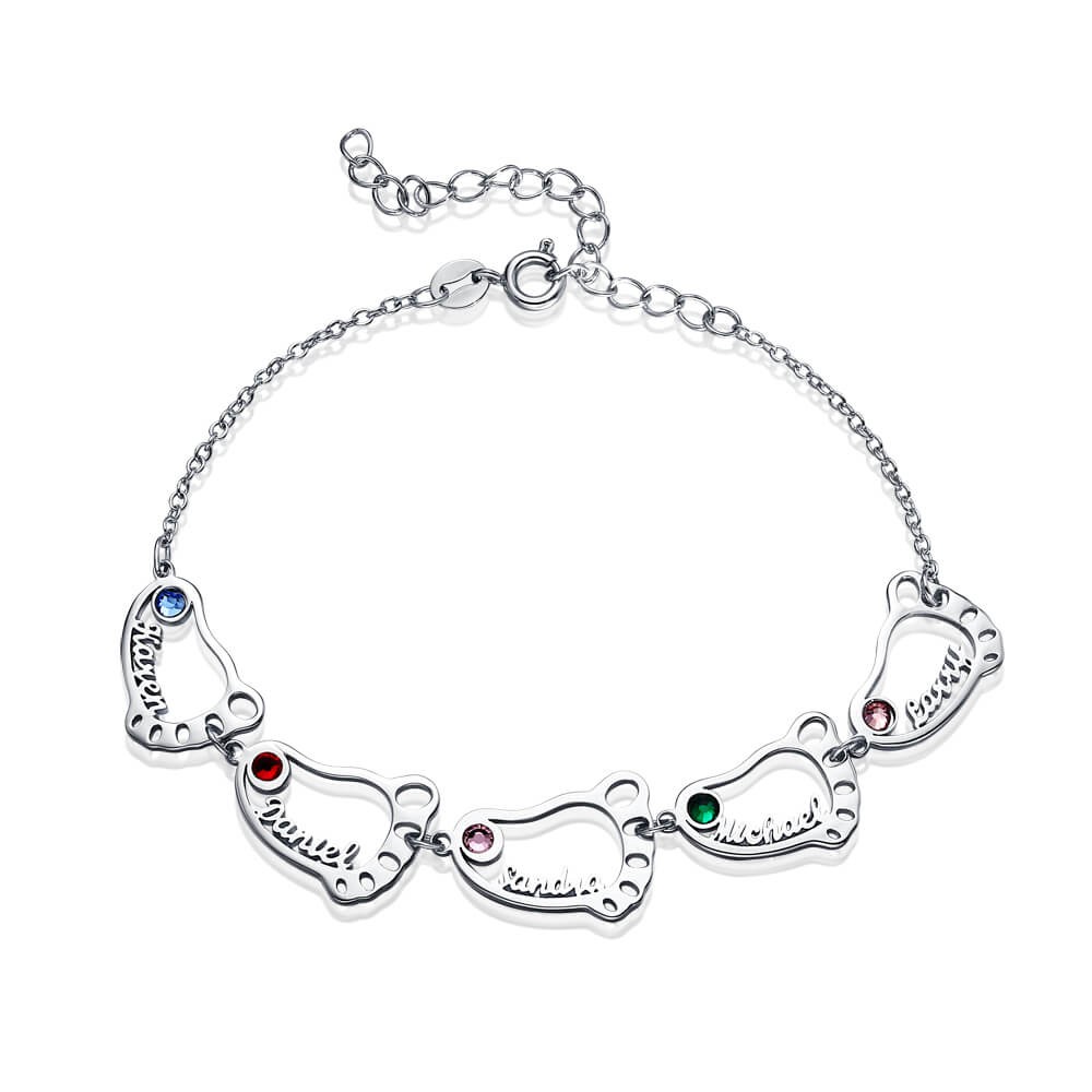 Pulsera Grabable Personalizada con Encantos de 1 a 6 Pies de Bebé