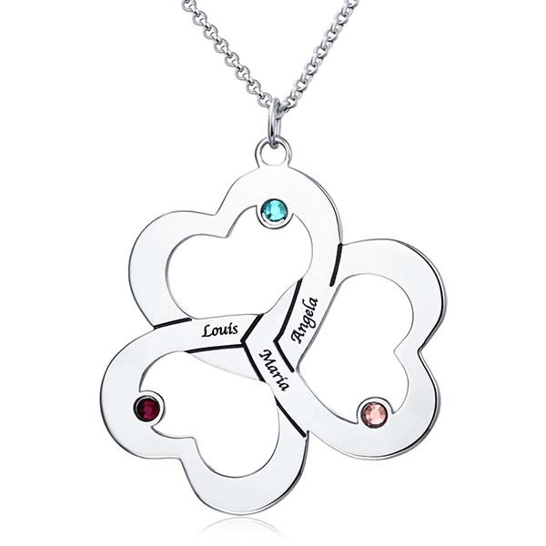 Collar con nombre de corazón y piedra de nacimiento