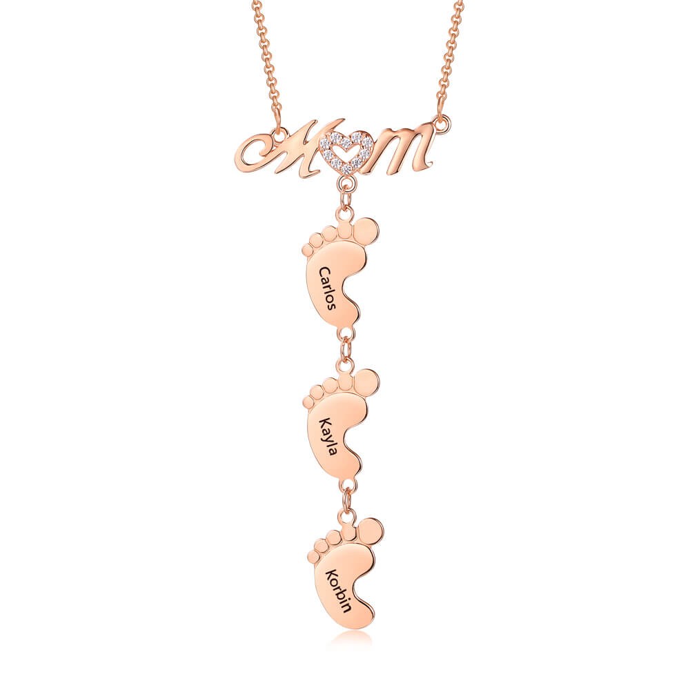 Collar personalizado de mamá chapado en oro rosa con pies de bebé 1-10 colgantes