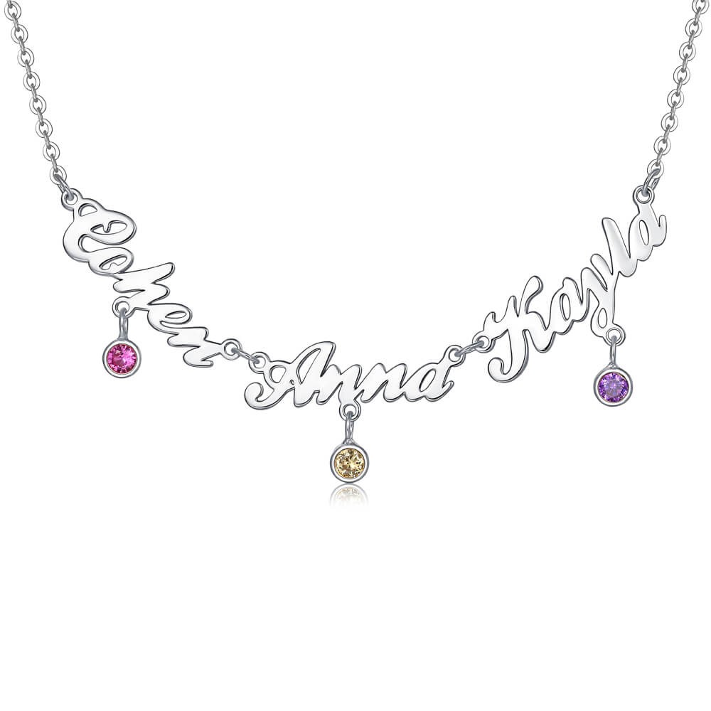 Collar personalizado con diseño de 1-8 nombres y piedras de nacimiento