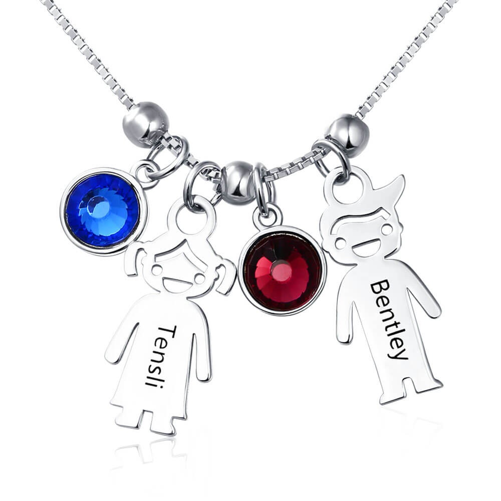 Collar infantil grabado en plata 1-15 colgantes opcional con piedra de nacimiento