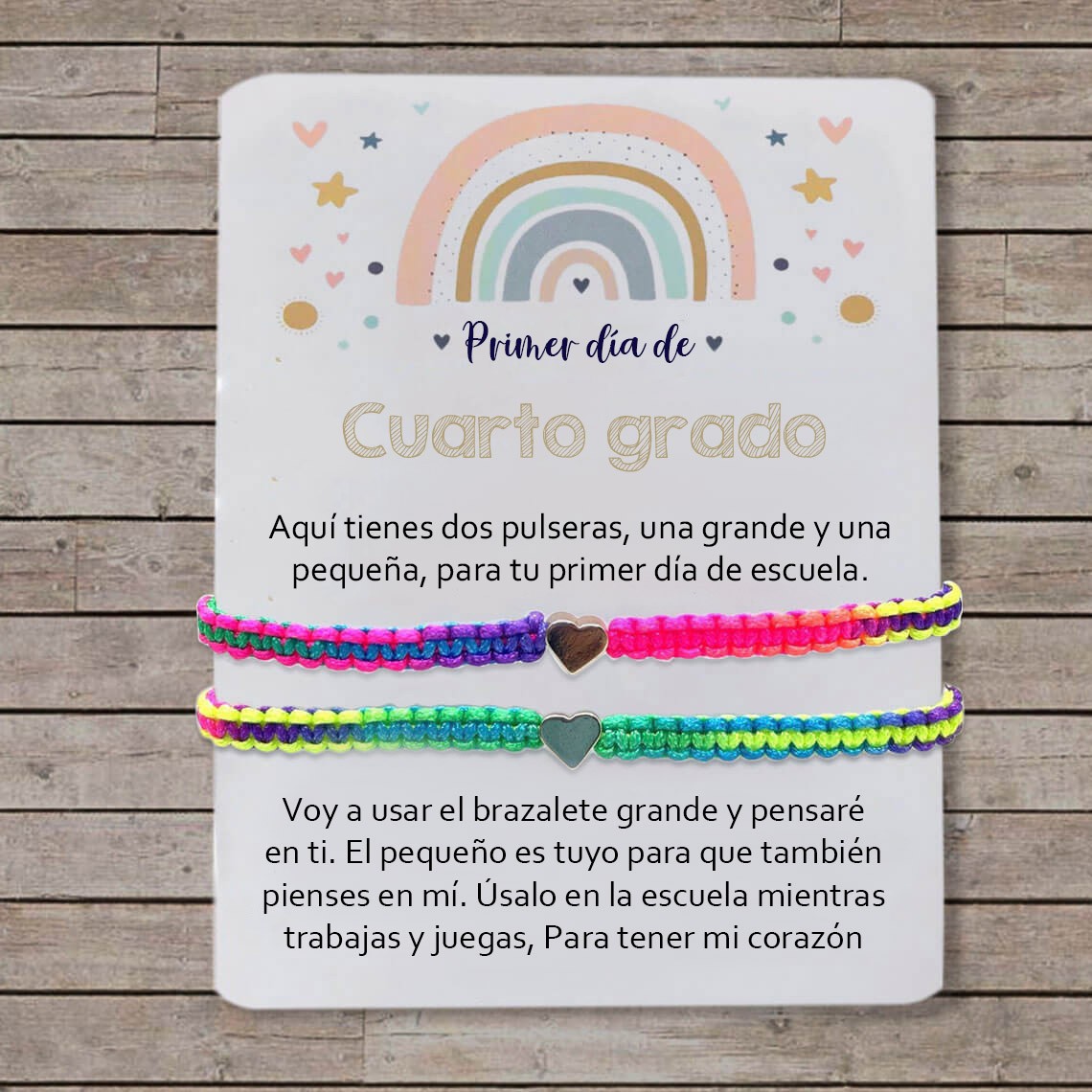 Primer día de Cuarto grado pulsera escolar, pulseras a juego, pulseras de corazón