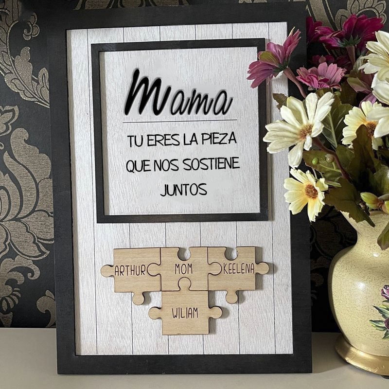 Mamá, eres la pieza que nos mantiene unidos | Placa de madera personalizada con 1-20 piezas de puzzle | Regalo para el Día de la Madre