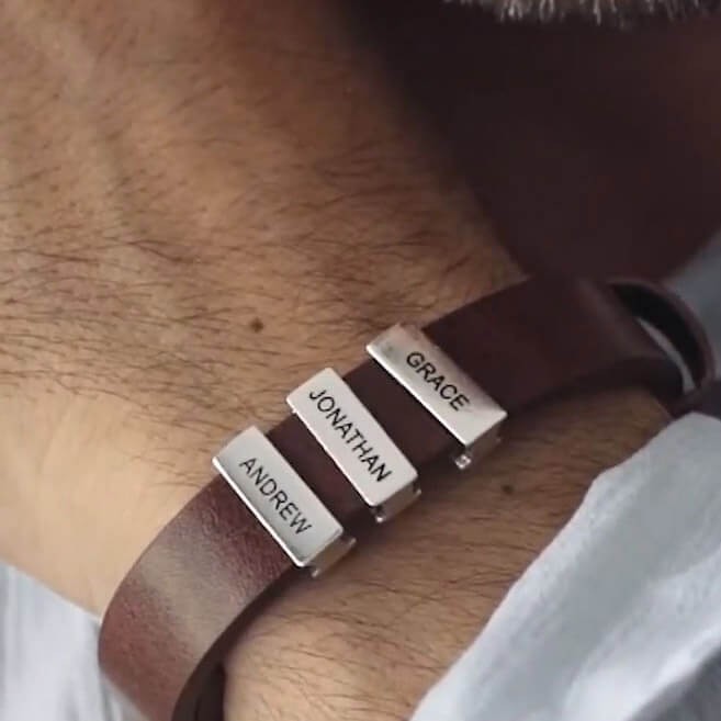Pulsera de cuentas de cuero personalizada con 1-10 nombres de familia grabados para regalos del día del padre