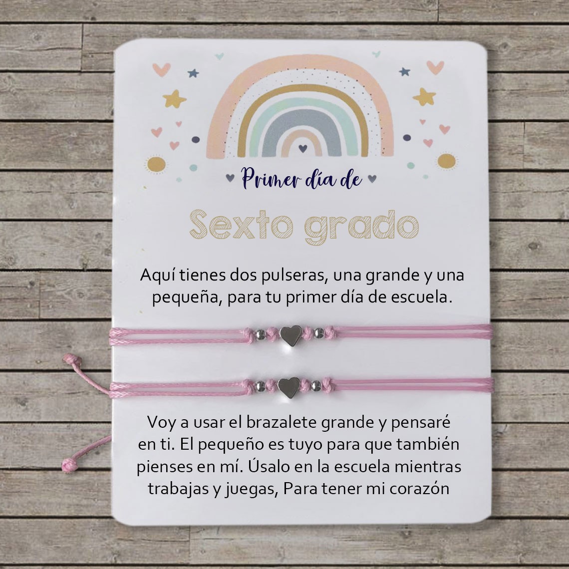Primer día de Sexto grado pulsera escolar, pulseras a juego, pulseras de corazón