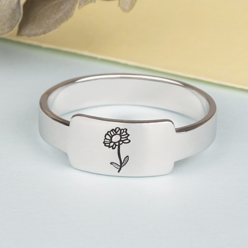 Anillo de flor de nacimiento personalizado 1-4 Flor de nacimiento