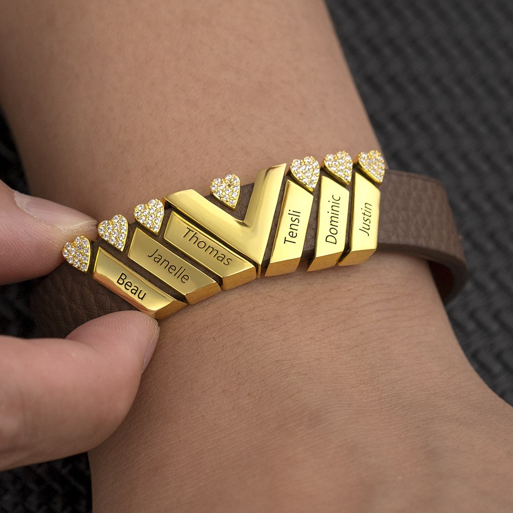 Regalo del día del padre Pulsera de cuero para hombre grabada personalizada con 1-10 cuentas