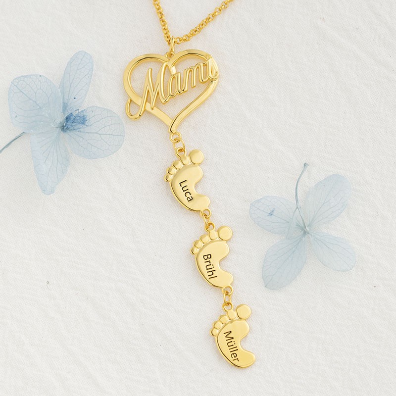 Collar de Mamá Personalizado con Pies de Bebé 1-10 Colgantes